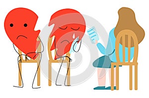Vector illustration-metaphor for psychological counseling in parting the pair, which is shown in form of a divided heart