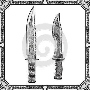 Vector illustration military knife bayonet, tactic knife icon, army equipment and weapons.