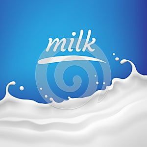 Vector illustration of milk, yogurt wave with splash and space for text on blue background for product design photo