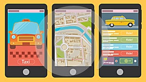 Vector illustration of mobile app for booking taxi
