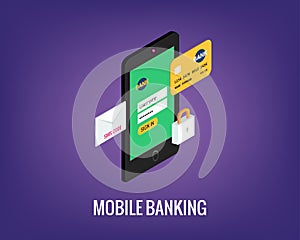 Vector illustration of mobile banking with user interface.