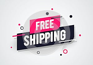 Vector Illustration Modern Free Shipping Shop Now Advertisement Label