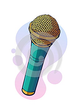 Vector illustration. Modern microphone for voice, music, sound, speak, radio recording. Pop, disco, jazz, blues, rock equipment.