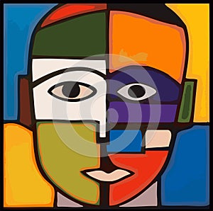 Vector Illustration from Modern Painting Art Cubist Style Vector Style Head Man Face Colors Psychology