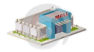 A vector illustration of a modern shopping center. Isometric Shopping mall building illustration