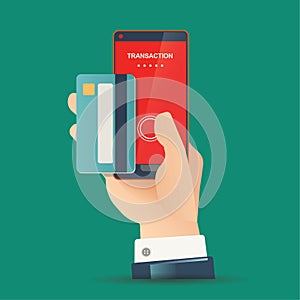 Vector illustration for money transaction, technology, business, mobile banking, and mobile payment