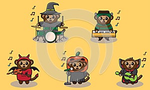 Vector illustration of Monkey Halloween set Music band