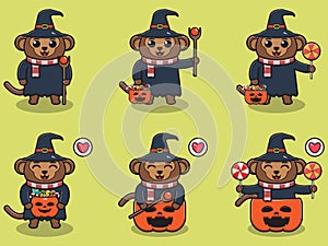 Vector illustration of Monkey Halloween set Wizard