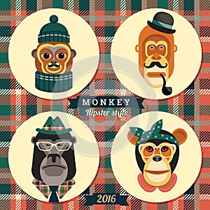Vector illustration of monkeys, symbol of 2016
