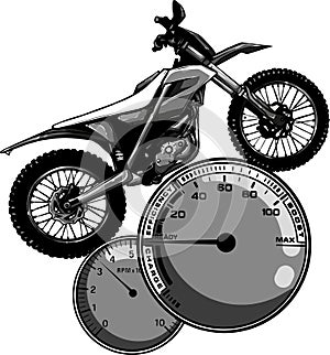 vector illustration of monochrome motocross with dashboard