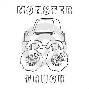 Vector illustration of monster truck with cartoon style. Cartoon isolated vector illustration, Creative vector Childish design for