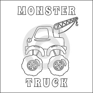 Vector illustration of monster truck with cartoon style. Cartoon isolated vector illustration, Creative vector Childish design for