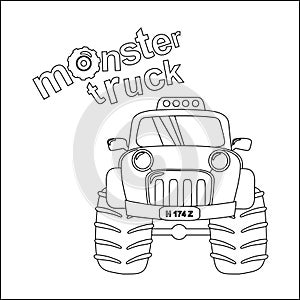 Vector illustration of monster truck with cartoon style. Cartoon isolated vector illustration, Creative vector Childish design for