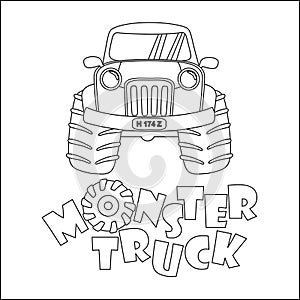 Vector illustration of monster truck with cartoon style. Cartoon isolated vector illustration, Creative vector Childish design for