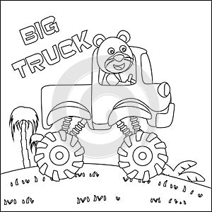 Vector illustration of monster truck with cute animal driver. Cartoon isolated vector illustration, Creative vector Childish