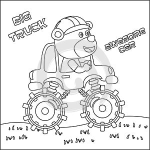 Vector illustration of monster truck with cute animal driver. Cartoon isolated vector illustration, Creative vector Childish