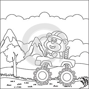 Vector illustration of monster truck with cute animal driver. Cartoon isolated vector illustration, Creative vector Childish