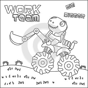 Vector illustration of monster truck with cute dinosaur driver. Cartoon isolated vector illustration, Creative vector Childish