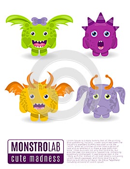 Vector illustration monsters with toothy grins.