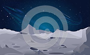 Vector illustration of Moon landscape background with beautiful night sky.