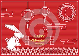 Vector illustration moon rabbit made of paper for celebration Mi