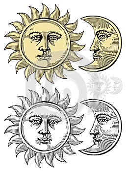 Vektor ilustrácie z mesiac a slnko 