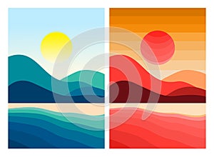 vector illustration of morning and evening scenery