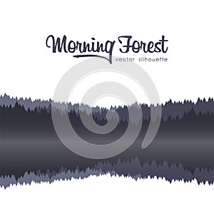 Vector illustration: morning fog on the forest lake