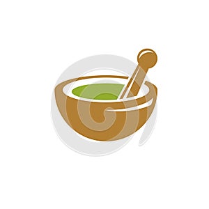 Vector illustration of mortar and pestle isolated on white. Alternative medicine concept, phytotherapy symbol. photo