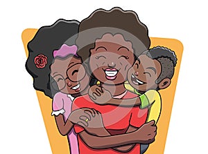 Black Mother Being Hugged by Her Children photo