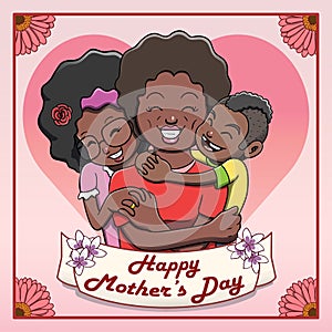 Happy MotherÃ¢â¬â¢s Day Card - Black Mother Being Hugged by her Children photo