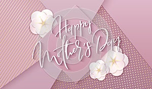 Vector illustration of mother`s day greetings banner template with paper spring apple flowers and hand lettering quote -