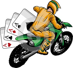 vector illustration of motocross with poker aces