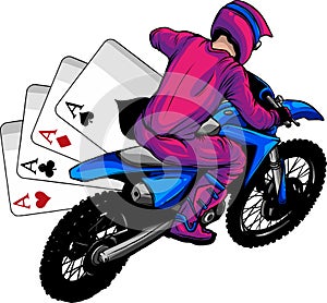 vector illustration of motocross with poker aces