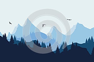 Vector illustration of a mountain landscape with a forest