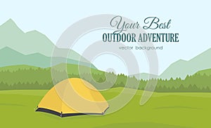 Vector illustration: Mountains background with yellow tent