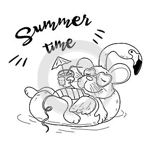 Vector illustration of Mouse on summer on vacation at sea