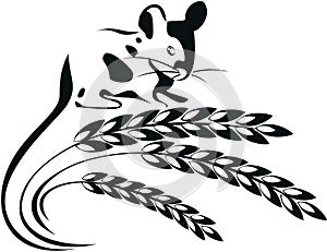 Vector illustration of a mouse and wheat spikelets