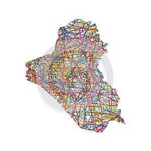 Vector illustration of multicolored abstract striped map of Iraq