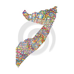 Vector illustration of multicolored abstract striped map of Somalia