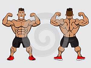 Vector illustration muscle man full body front and back view.