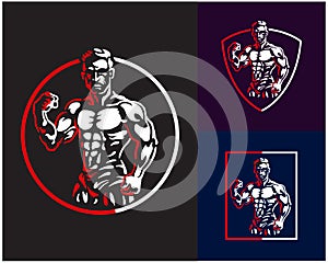 Muscular Body Builder Logo Icon