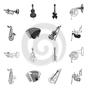 Vector illustration of music and tune icon. Set of music and tool stock symbol for web.