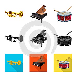 Vector illustration of music and tune icon. Set of music and tool stock vector illustration.