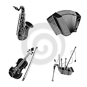 Vector illustration of music and tune sign. Set of music and tool stock vector illustration.