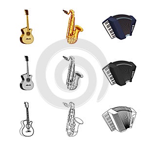 Vector illustration of music and tune sign. Set of music and tool stock vector illustration.