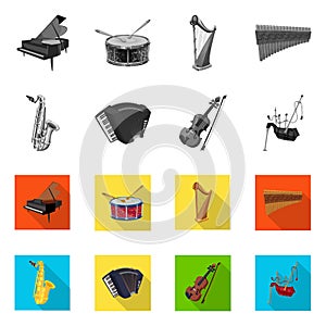 Vector illustration of music and tune sign. Set of music and tool vector icon for stock.