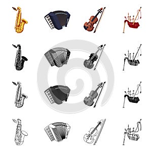 Vector illustration of music and tune symbol. Set of music and tool stock vector illustration.