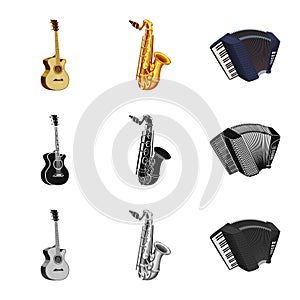 Vector illustration of music and tune symbol. Set of music and tool stock vector illustration.