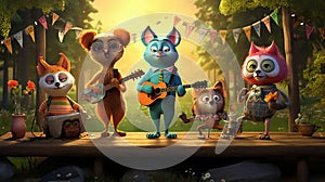 vector illustration of musical animals music troop